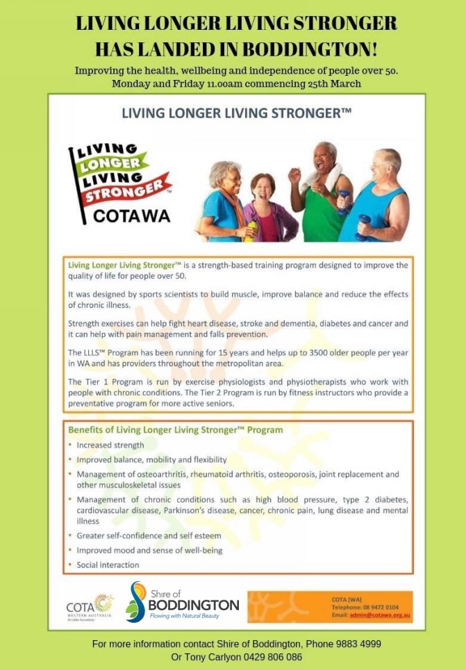 News Story LIVING LONGER LIVING STRONGER » Shire of Boddington
