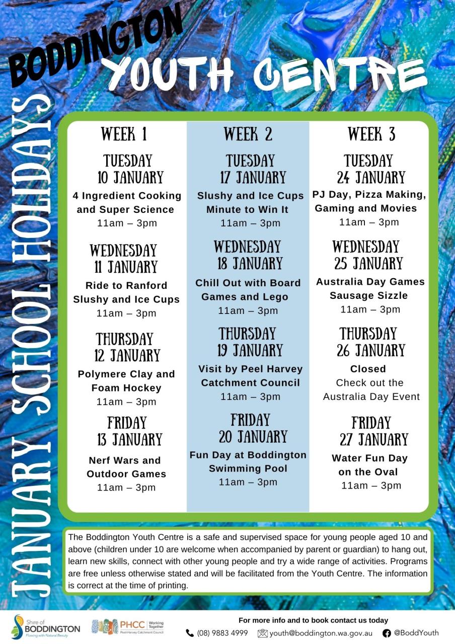 Youth Centre January 2023 Timetable
