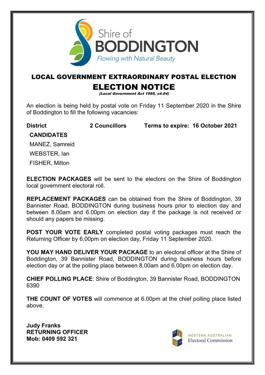 LOCAL GOVERNMENT EXTRAORDINARY POSTAL ELECTION