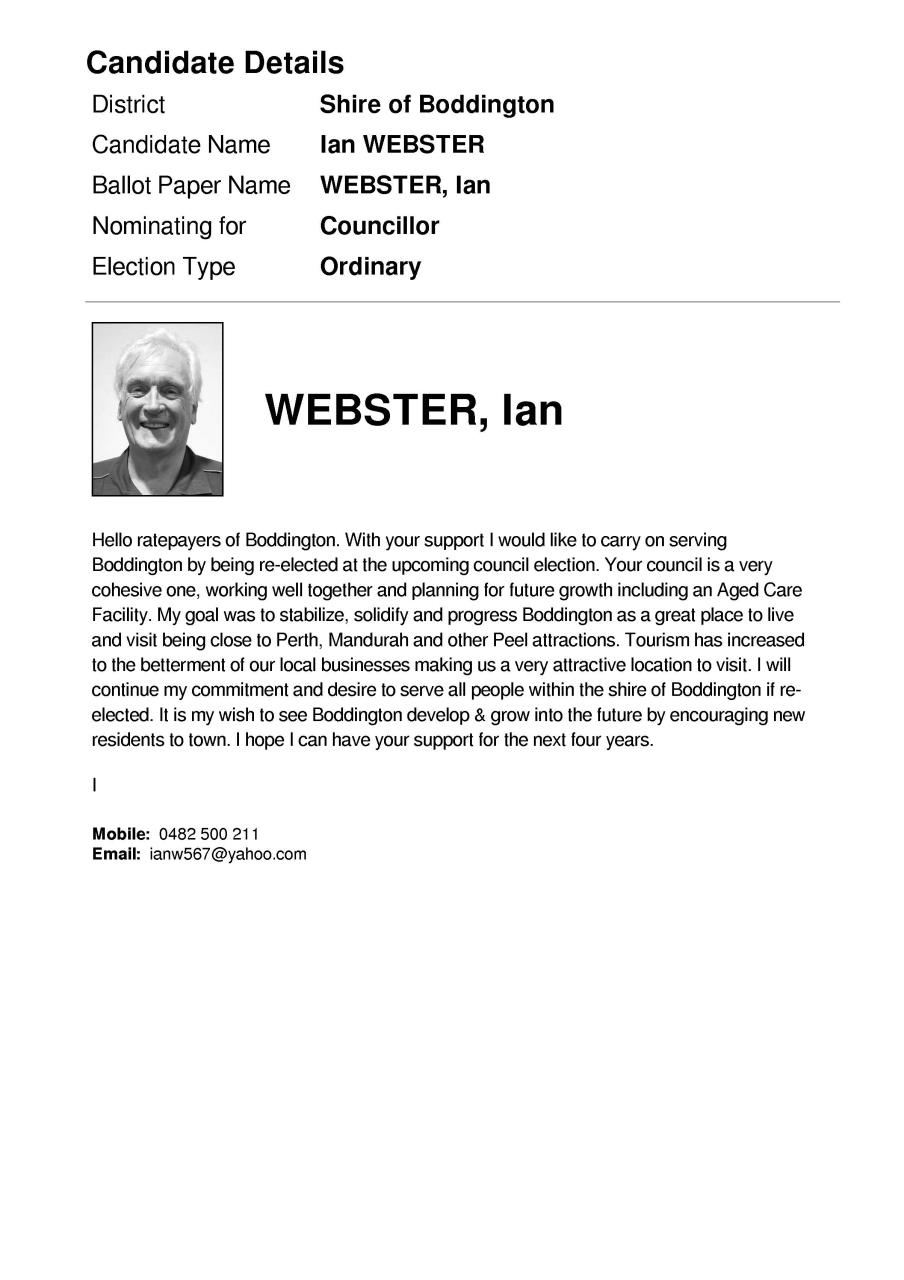 CANDIDATE IAN WEBSTER